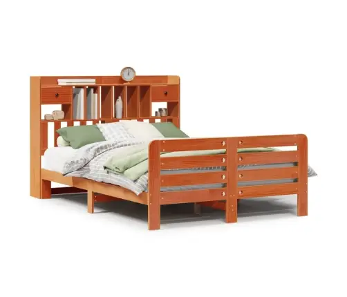 Gulta Ar Grāmatu Plauktu, Bez Matrača, 150X200 Cm, Priedes Koks Vidaxl