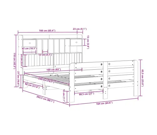 Riiuliga Voodiraam Ilma Madratsita, 160X200 cm Männipuit