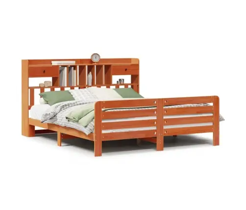 Gulta Ar Grāmatu Plauktu, Bez Matrača, 200X200 Cm, Priedes Koks Vidaxl