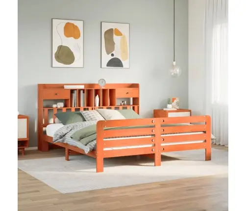 Gulta Ar Grāmatu Plauktu, Bez Matrača, 200X200 Cm, Priedes Koks Vidaxl