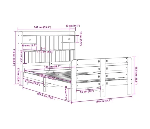 Riiuliga Voodiraam Ilma Madratsita, 135X190 cm Männipuit