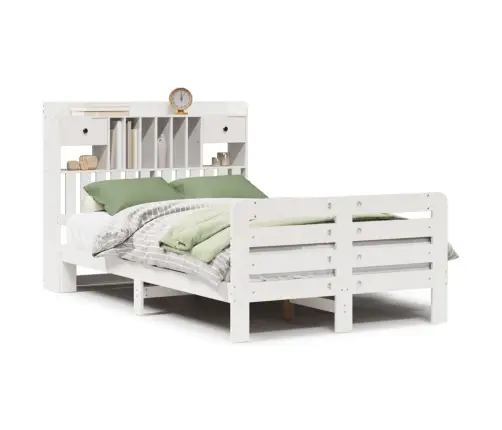 Lova Su Knygų Spinta Be Čiužinio, Balta, 135X190cm Pušis