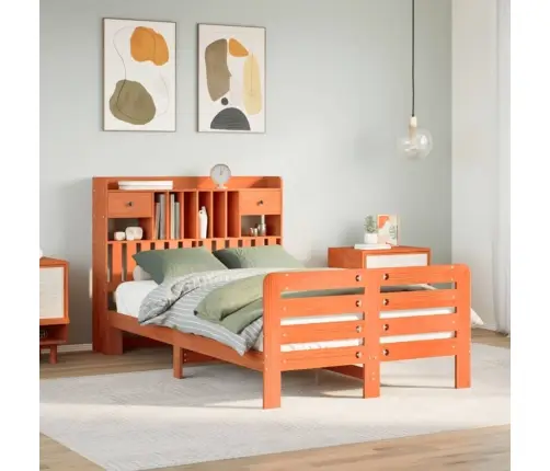 Lova Su Knygų Spinta Be Čiužinio, Ruda, 135X190cm Pušis