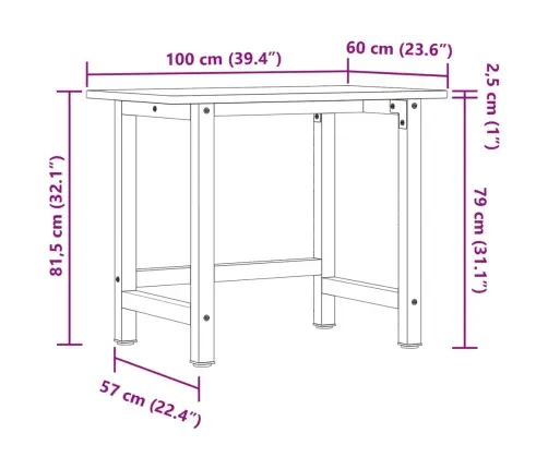 Darbagalds, 100X60X81,5 Cm, Ozola Masīvkoks, Taisnstūra Vidaxl