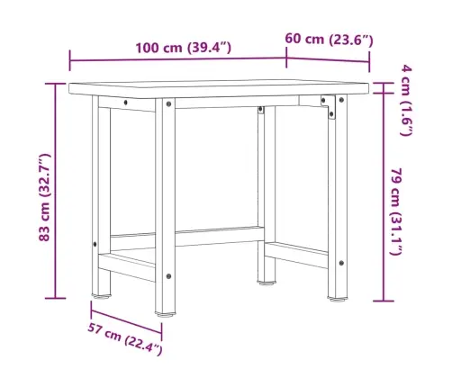 Töölaud, 100 X 60 X 83 cm Tammepuit, Ristkülikukujuline