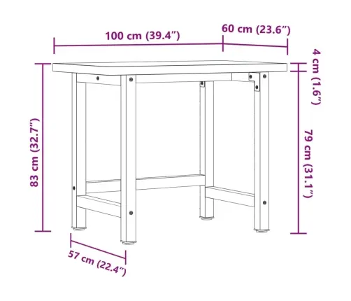 Darbagalds, 100X60X83 Cm, Ozola Masīvkoks, Taisnstūra Vidaxl