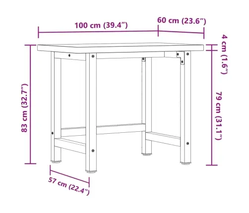 Darbastalis, 100X60X83cm Akacijos Masyvas, Stačiakampis