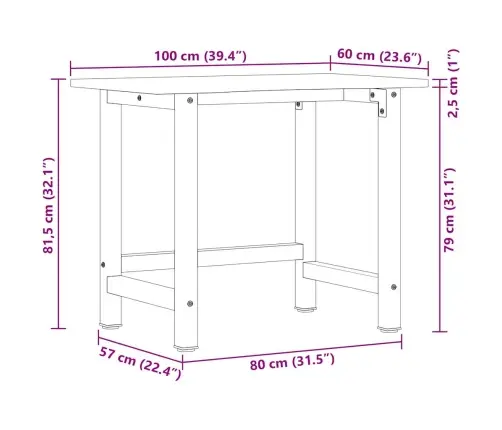 Darbagalds, Brūns, 100X60X81,5 Cm, Ozola Masīvkoks Vidaxl