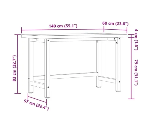 Darbagalds, 140X60X83 Cm, Ozola Masīvkoks, Taisnstūra Vidaxl
