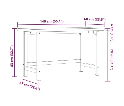 Darbagalds, 140X60X83 Cm, Ozola Masīvkoks, Taisnstūra Vidaxl