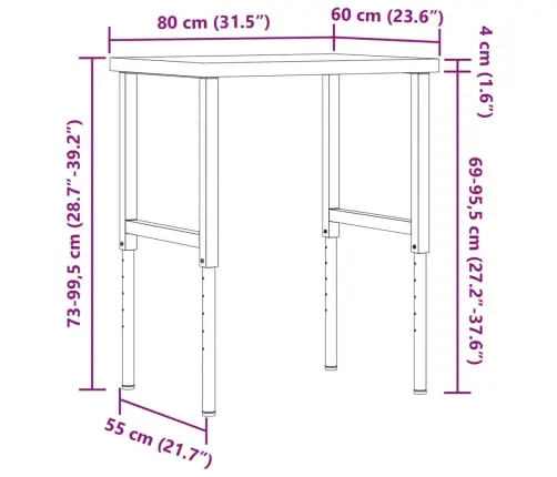 Darbagalds, 80X60X(73-99,5) Cm, Akācijas Masīvkoks, Taisnstūra Vidaxl