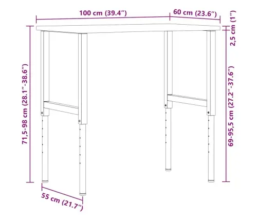 Töölaud, Tumepruun, 100X60X(71,5-98) cm Tammepuit