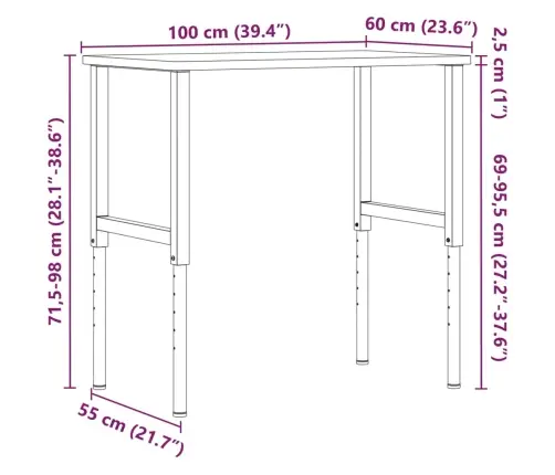 Darbastalis, 100X60X(71,5-98)cm Bukmedis, Stačiakampis