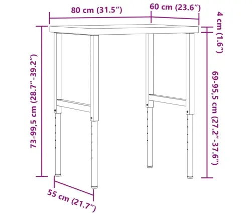 Töölaud, 80 X 60 X (73-99,5) cm Akaatsiapuit, Ristkülik
