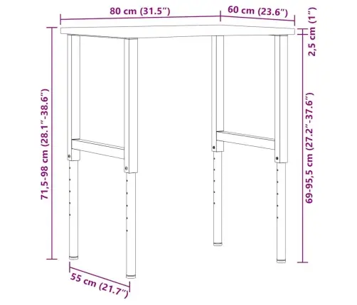 Darbagalds, Brūns, 80X60X(71,5-98) Cm, Ozola Masīvkoks Vidaxl