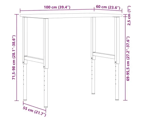 Darbastalis, Tamsiai Rudas, 100X60X(71,5-98)cm Ąžuolo Masyvas
