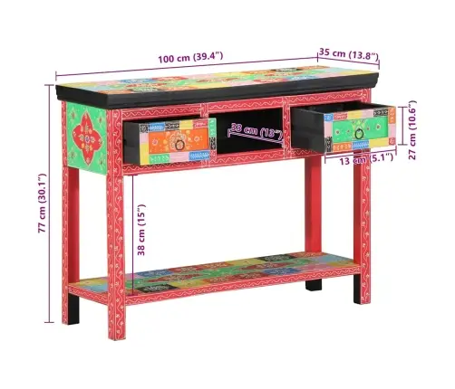 Konsoles Galds Daudzkārtējs 100X30X75 Cm No Cietā Mango Koka Vidaxl