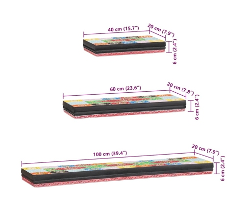 Sienas Plauktu Komplekts 100X20X6 Cm Cieta Koka Mango Vidaxl