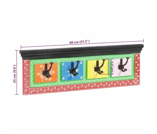 Pie Sienas Piestiprināms Mēteļu Pakaramais Ar 4 Āķiem 80X25X2 Cm No Cieta Mango Koka Un Inženiertehniskā Koka Vidaxl