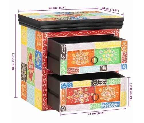 Naktsgaldiņš Krāsains 40 X 30 X 40 Cm No Cietā Mango Koka Vidaxl