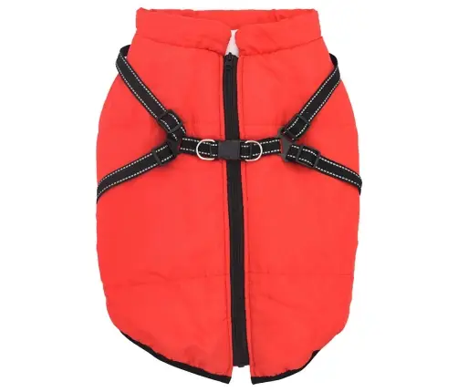 Suņu Mētelis Ar Iejūgu Ūdensizturīgs Atstarojošs Sarkans L44 Vidaxl