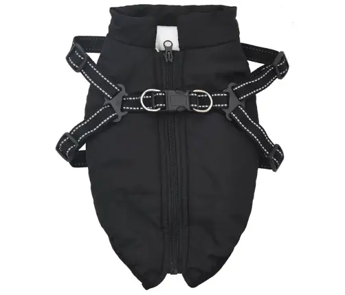 Suņu Mētelis Ar Iejūgu Ūdensizturīgs Atstarojošs Melns L28 Vidaxl