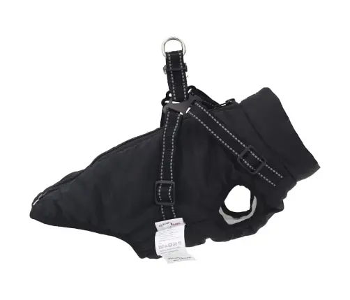 Suņu Mētelis Ar Iejūgu Ūdensizturīgs Atstarojošs Melns L28 Vidaxl