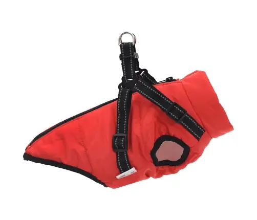 Suņu Mētelis Ar Iejūgu Ūdensizturīgs Atstarojošs Sarkans L24 Vidaxl