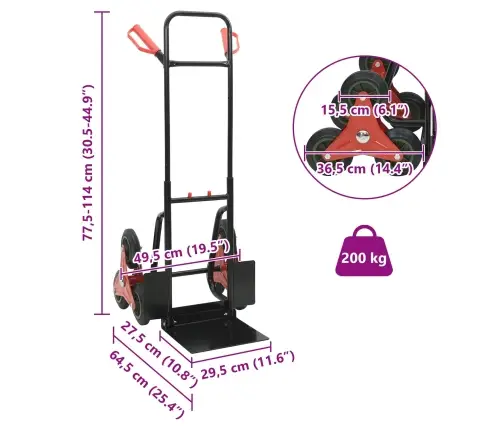 Rokas Rati Melns Un Sarkans 64.5 X 49.5 X 114 Cm Tērauds Vidaxl