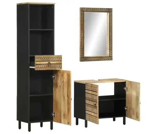 3-Osaline Vannitoamööbli Komplekt, Mangopuit