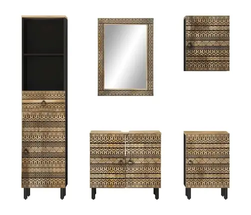 5-Daļīgs Vannasistabas Mēbeļu Komplekts, Mango Masīvkoks Vidaxl