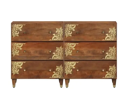 Sideboard 2 Gab Medus Brūns 60X33.5X75 Cm Ciets Raupja Koka Mango Vidaxl