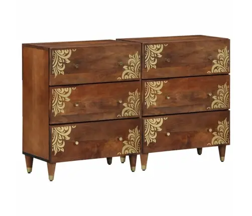 Sideboard 2 Gab Medus Brūns 60X33.5X75 Cm Ciets Raupja Koka Mango Vidaxl