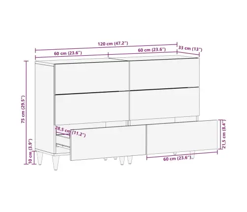 Sideboard 2 Gab Medus Brūns 60X33.5X75 Cm Ciets Raupja Koka Mango Vidaxl