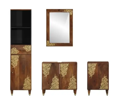 Vannitoa Kapikomplekt Sahtliga 4 Pcs Meepruun Tugev Mango Puu