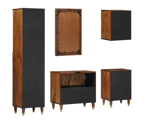 5 Gabalu Vannas Istabas Mēbeļu Komplekts No Cieta Raupja Mango Koka Vidaxl