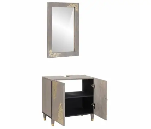 Vonios Baldų Rinkinys Su Saugykla 2 Pcs Pilka 62 X 33 X 58 Cm Vonios Baldų Rinkinys Su Saugykla 2 Pcs Pilka 62 X 33 X 58 Cm