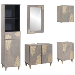 Vonios Baldų Rinkinys Su Stalčių 5 Pcs Pilka 62 X 33 X 58 Cm