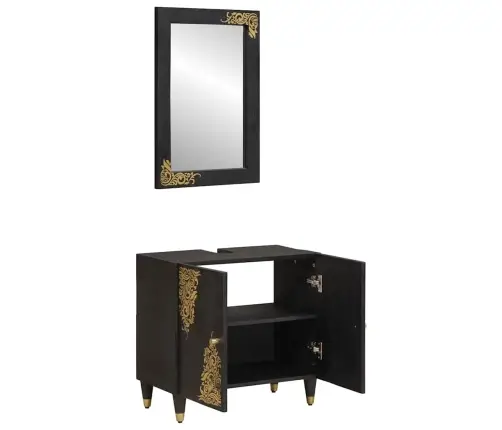 Vonios Spintos Komplektas 2 Pcs Juoda Kietas Mango Medis