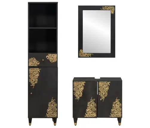 Vonios Spintos Komplektas 3 Pcs Juoda Kietas Mango Medis