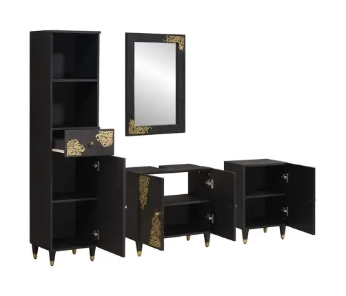 Vannas Istabas Skapju Komplekts 4 Pcs Melna Cieta Mango Koksne Vidaxl