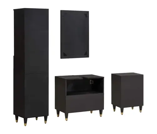 Vannas Istabas Skapju Komplekts 4 Pcs Melna Cieta Mango Koksne Vidaxl