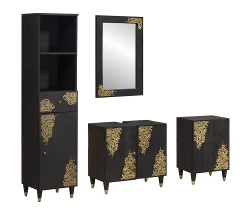 Vannas Istabas Skapju Komplekts 4 Pcs Melna Cieta Mango Koksne Vidaxl