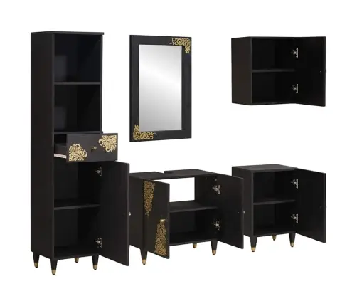 Vannitoa Kapikomplekt Sahtliga 5 Pcs Must Tugev Mango Puu