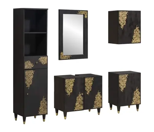 Vannitoa Kapikomplekt Sahtliga 5 Pcs Must Tugev Mango Puu