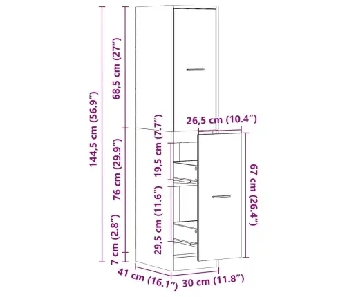 Vaistų Spintelė, Baltos Spalvos, 30X41X144,5cm Mdp, Blizgi
