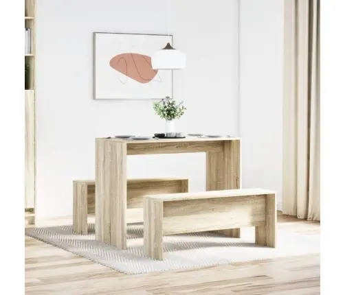 Valgomojo Stalo Ir Suolų Komplektas, 3 Dalių, Ąžuolo, Mediena