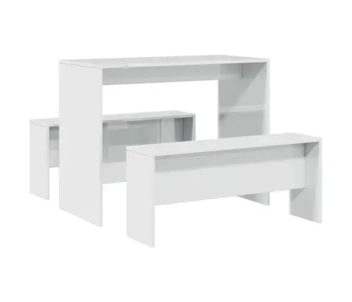 Valgomojo Stalo Ir Suolų Komplektas, 3 Dalių, Baltas, Mediena