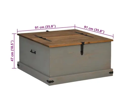 Lāde Halden Pelēka 91X91X47 Cm Masīvkoka Priede Vidaxl