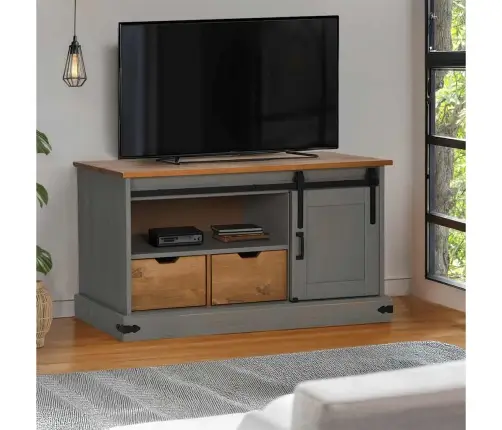Tv Skapis Halden Ar Bīdāmām Durvīm Pelēks 110X40X60Cm Masīvkoka Vidaxl